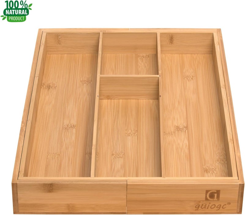 guiogc Bamboo Silverware Organizer, Expandable Kitchen Drawer Organizer and Utensil Organizer, Cutlery Tray with Drawer Dividers for Kitchen Utensils and Flatware, Bedroom, Living Room (Natural) - Image 3